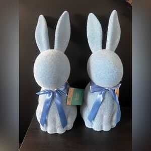 NEW Way To Celebrate Flocked Easter Blue Bunny with Bow Set 16" Tabletop Decor